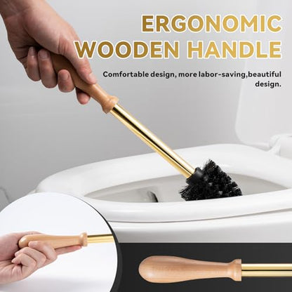 Gold Duck Toilet Brush and Holder Set,Non-Slip Handle Toilet Bowl Brush with Wooden & Stainless SteelHandle, Practical Bathroom Accessories Cleaning Tools Set，1 pcs - color: Gold