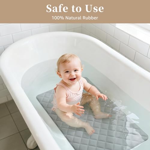 Yolife Bathtub Shower Mat Non Slip, Natural Rubber Bath Tub Floor Liner Mats with Strong Suction Cups for Inside Shower Bathroom, Machine Washable, Soft on Feet, 27.5 x 17 Inch, Grey - color: Grey