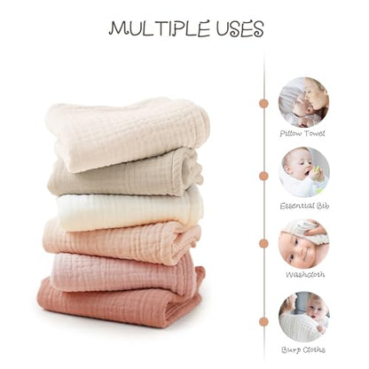 Konssy 6-Pack Thick Muslin Baby Burp Cloths, 6-Layer Ultra Soft Cotton | 100% Cotton, Burp Rags for Baby Drool & Messes, Wash Durable, Absorbent & Durable, Burping Cloths for Boys & Girls (Beige) - color: Beige