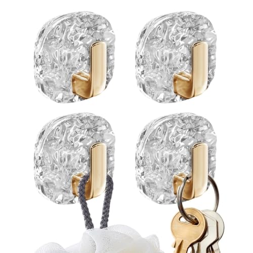 Stick on Towel Hook 4 Pieces Waterproof Coat Hanger | Water Wave Texture Adhesive Wall Towel Hooks for Toilet Shower Door Clothing Coat Purse Key Hat Backpack Bag Wreath - color: Gold