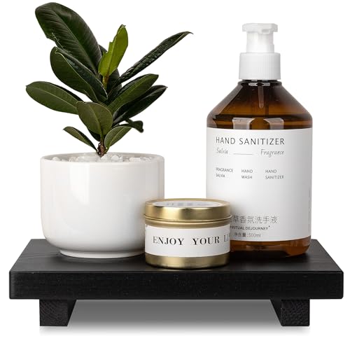 Bathroom Tray Wood Riser Kitchen Decor Soap Holder, 9" x 6" Black | Waterproof, Easy Clean, Wooden Pedestal Stand Accessories for Office Desk, Bathroom, Vanity, Counter, Sink - color: Black, size: 9" x 6" x 1.6"