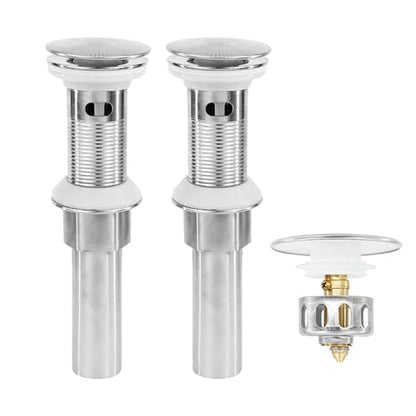 Bathroom Sink Drain,2 Pack Drain Stopper with Overflow,Pop Up Drain Assembly with Detachable Strainer Basket,Built-in Anti-Clogging, Stainless Steel Nut Brushed Nickel - color: 2 Pack-brushed Nickel-big Cap, style: With Overflow
