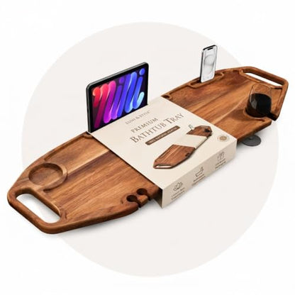 Lush & Style Premium Bathtub Tray Large 35x10 Inch, Acacia Wood Luxury, Waterproof, Non-Toxic, Adjustable Legs, No Tools Required,Caddy Tray,New Home Essenials Make sure to measure before 35 Inch Long