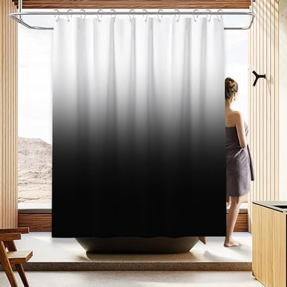 Shower Curtain Sets with Rugs and Adjustable Toilet Seat Cover | 4 Pcs Black Bathroom Sets with Shower Curtain and Rugs and Microfiber Toilet Lid Cover - color: Black