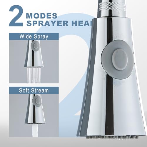 Universal Kitchen Faucet Spray Head Replacement, Pull Down Sink Sprayer Attachment with Anti-Clog Nozzle, Stream & Spray 2 Modes, Fits Most Faucets, Chrome - color: 2-Function Spray Head - Chrome