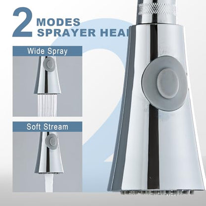 Universal Kitchen Faucet Spray Head Replacement, Pull Down Sink Sprayer Attachment with Anti-Clog Nozzle, Stream & Spray 2 Modes, Fits Most Faucets, Chrome - color: 2-Function Spray Head - Chrome