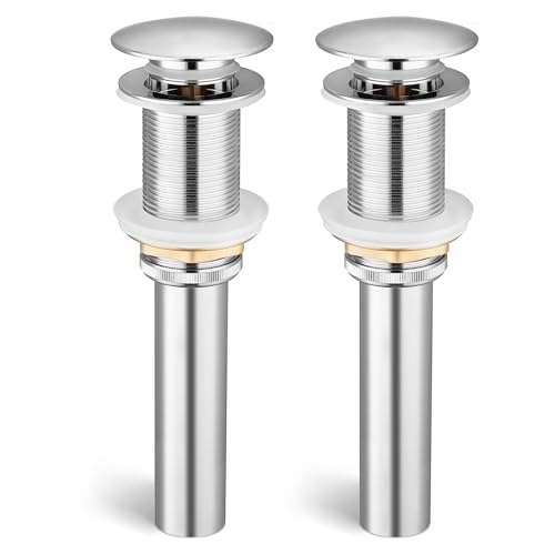 KES Bathroom Pop Up Sink Drain Without Overflow, 2 Pack Polished Chrome | All Metal Rustproof Brass and 304 Stainless Steel, for 1.6"-1.9" Sink Hole, Sink Stopper for Vessel Vanity, S2008D-CH-P2 - color: Polished Chrome, style: NO Overflow, 2 Pack