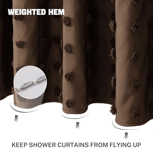 Siiluminisoy Brown Shower Curtain Woven Fabric Shower Curtain, 72" x 72" Cute Shower Curtains with Pleat Puffs Tufted Textured Modern Farmhouse Shower Curtain for Bathroom, Machine Washable - color: Brown, size: 72"W x 72"L (Pack of 1)