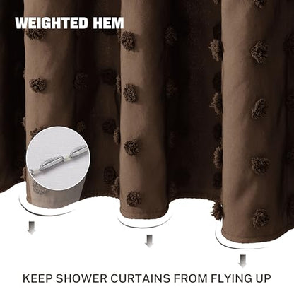 Siiluminisoy Brown Shower Curtain Woven Fabric Shower Curtain, 72" x 72" Cute Shower Curtains with Pleat Puffs Tufted Textured Modern Farmhouse Shower Curtain for Bathroom, Machine Washable - color: Brown, size: 72"W x 72"L (Pack of 1)