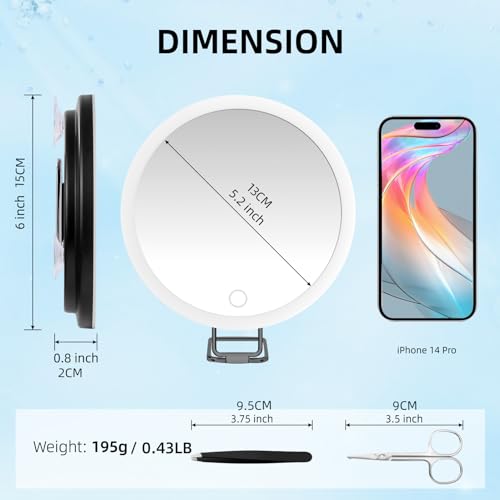 30x Magnifying Mirror With Light, Large 6" Rechargeable Lighted With Suction Cups & Table Stand, 3 Color Modes Dimmable Light up Travel Makeup High Magnification - color: 30x -Black