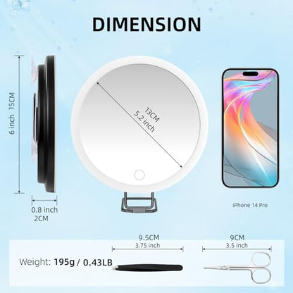 30x Magnifying Mirror With Light, Large 6" Rechargeable Lighted With Suction Cups & Table Stand, 3 Color Modes Dimmable Light up Travel Makeup High Magnification - color: 30x -Black