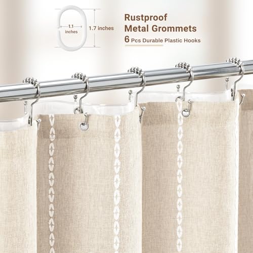 BTTN 3 in 1 Shower Curtain with Liner, 90 Inch Extra Long Boho Linen Striped Shower Curtain Set with Hook, Tall Modern Farmhouse Bohemian Waterproof Shower Curtain for Bathroom, Cream/Beige, 72x90 - color: Cream With Liner, size: 72"W x 90"L (Pack of 1)