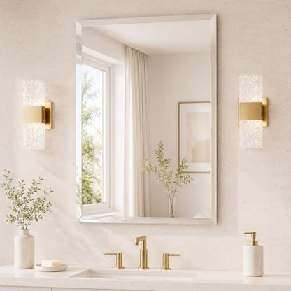 24x36 Inch Rectangle Frameless Bathroom Vanity Mirror with Beveled Edge - Shatterproof Wall Mounted Decorative Glass with Safety Backing for Living Room Bedroom Hallway Entryway - Fab Glass and Mirror - size: 24"L x 36"W, style: Rectangle