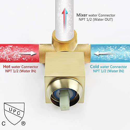 Brushed Gold Shower Faucet GGStudy Single Function Shower Trim Kit with Rough-in Valve Shower Set Bath Rainfall Shower Faucet System 8inch Square Stainless Steel Metal Shower Head - color: Brushed Gold, style: Square