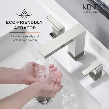 Brushed Nickel 8 Inch Widespread Bathroom Faucet 2 Handle 3 Hole | Bathroom Sink Faucet with Pop Up Drain & Supply Lines, Lead-Free cUPC & NSF Certified, 8 Inch Faucet for Vanity Restroom Sink - color: Brushed Nickel