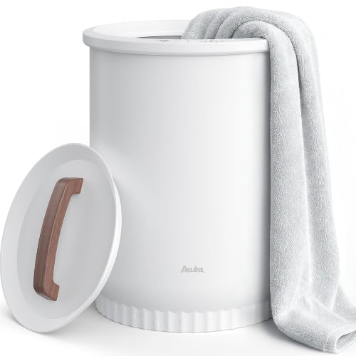 Asuka Towel Warmer, Large Towel Warmer for Bathroom with Wood Handle, 4 Delay Settings&Auto Shut Off, Towel Warmer Bucket Fits Two 40"X70" Oversized Towels, Bathrobes, Blankets, PJ's and More, White - color: White