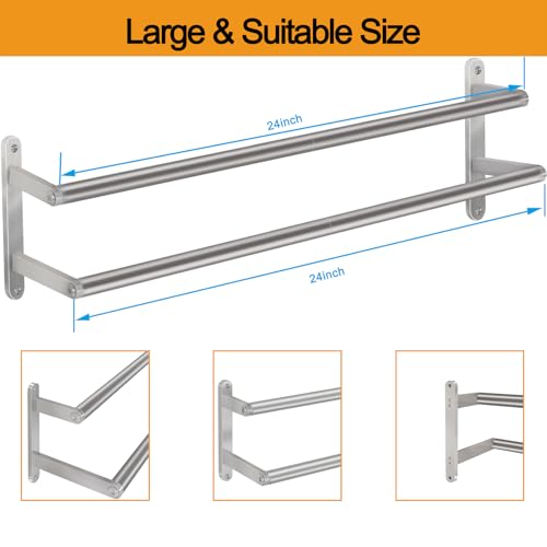 Double Towel Bar, 24Inch Towel Rack for Bathroom, Stainless Steel Double Bath Towel Bar, Wall Mounted Towel Holder, Double Towel Rod Towel Rail Hanger for Wall, Kitchen (Brush Nickel) - color: Brush Nickel-24inch-b