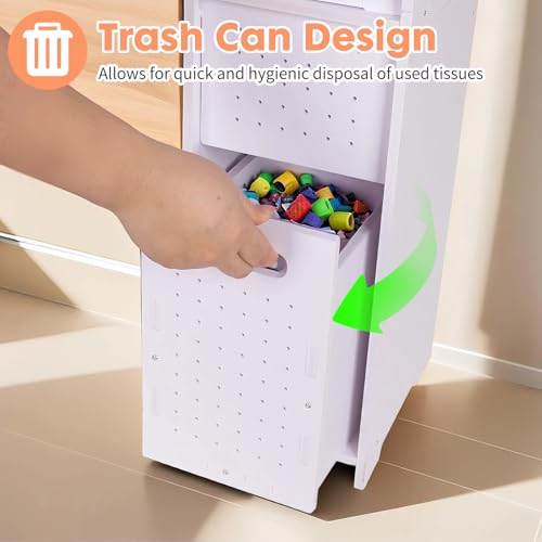 ShellKingdom Toilet Paper Holder Stand with Trash Can, Slim Bathroom Storage Cabinet Shelves, Storage Cabinet for Bathroom Small Spaces, 33.5 x 8.7 x 6.7 inch
