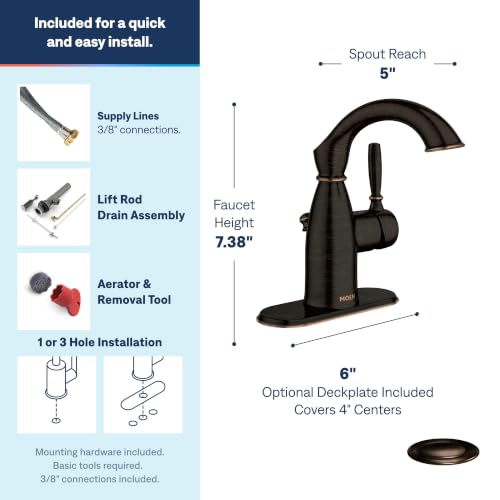 Moen Sarona Mediterranean Bronze One-Handle Single Hole Rustic Farmhouse Bathroom Sink Faucet with Optional Deckplate, 84144BRB