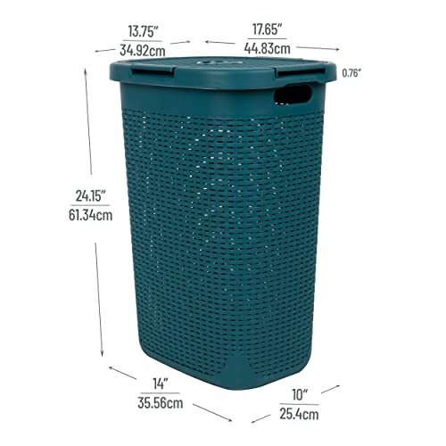 Mind Reader Slim Laundry Hamper with Lid, 60L Tall Clothes Basket, Narrow Tapered Design for Bathrooms, Closets and Laundry Rooms, Plastic, Blue - color: Blue, size: 1 Piece