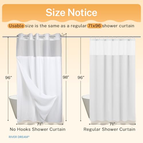 RiverDream Heavyweight Waffle No Hook Shower Curtain with Liner,White,71x98 | Dotted Waffle,Snap-in Liner,Heavy Duty,Quick Dry,Mesh Top Window,With Bottom Magnets,Hotel-Grade,Washable,Ultra Tall Size - color: White, size: 71"W x 98"L (Pack of 1)