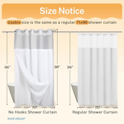 RiverDream Heavyweight Waffle No Hook Shower Curtain with Liner,White,71x98 | Dotted Waffle,Snap-in Liner,Heavy Duty,Quick Dry,Mesh Top Window,With Bottom Magnets,Hotel-Grade,Washable,Ultra Tall Size - color: White, size: 71"W x 98"L (Pack of 1)