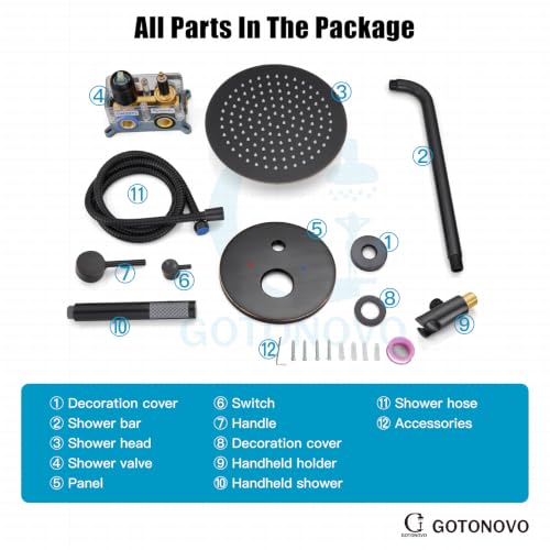gotonovo Shower Faucet Set with Rough-in Valve Trim Kit,Oil Rubbed Bronze | 10 Inch Round Rain Showerhead with Handheld Spray,Bathroom Wall Mount Shower System Complete Combo,2-in-1 Diverter,All Metal - color: Bronze