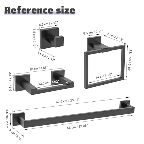 Matte Black Towel Bar Set 5-Piece Bathroom Hardware Accessories Set,23.6 Inch Modern Towel Holder Set SUS304 Stainless Steel Towel Rack Set for Bathroom,Wall-Mounted - color: 5-pcs Black