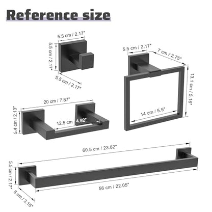 Matte Black Towel Bar Set 5-Piece Bathroom Hardware Accessories Set,23.6 Inch Modern Towel Holder Set SUS304 Stainless Steel Towel Rack Set for Bathroom,Wall-Mounted - color: 5-pcs Black