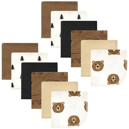 Hudson Baby Unisex Baby Flannel Cotton Poly Washcloths, Brown Bear 12 Pack, One Size - color: Brown Bear 12 Pack