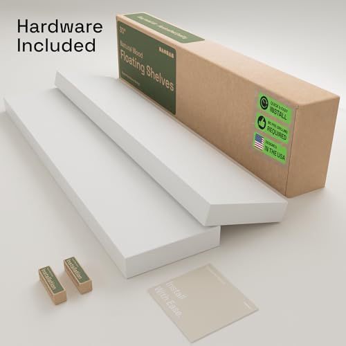 Solid Wood Floating Shelves for Wall 30 Inches Long, White Wooden Shelf | Real Wood, 30 Inch, Bathroom Shelf Large, Heavy Duty, Wall Mounted, Kitchen Bedroom Thick, White Finish, 30W × 6.7D, Set of 2 - color: White, size: 30 Inch