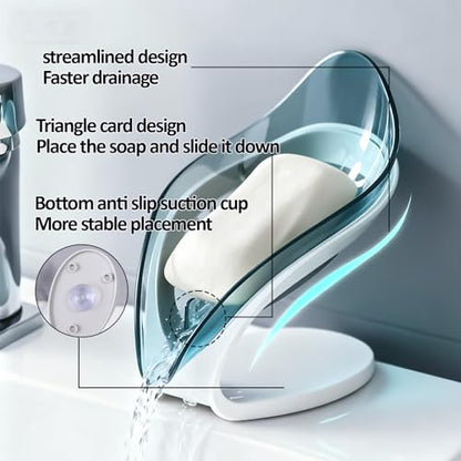Self Draining Leaf Soap Dish – Easy to Clean Waterfall Soap Holder, Multi-Use for Shower, Bathroom & Kitchen Sink, Durable & Stylish (Blue) - color: Blue