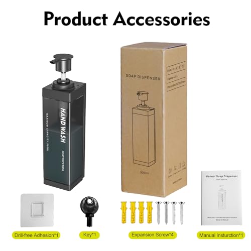 Wall Mounted Lockable Shampoo and Conditioner Dispenser | 17oz Large Pump Head No Drill Refillable ABS Plastic Bottle For Bathroom Shower Commercial Use Black 1 Pack - color: Black, size: 1