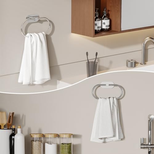 Adhesive Towel Holder for Bathroom Polished Chrome No Drill Hand Towel Ring Stainless Steel and Zinc Alloy Self Adhesive Towel Hanger for Bath, Kitchen - color: Polished Chrome