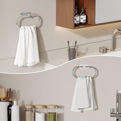 Adhesive Towel Holder for Bathroom Polished Chrome No Drill Hand Towel Ring Stainless Steel and Zinc Alloy Self Adhesive Towel Hanger for Bath, Kitchen - color: Polished Chrome