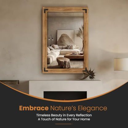 Wood Framed Bathroom Vanity Mirror for Wall, 26"x38" Farmhouse Mirror | Solid Wood Frame, HD Shatterproof Glass, Vertical/Horizontal Hanging, Ideal for Bathroom, Living Room, Bedroom - size: 38"L x 26"W