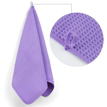 POLYTE 430 GSM Poly Blend Microfiber Quick Dry Waffle Hand Towel, 16x30 in | 4 Pack, Oversize, Lint Free, Quick Dry, Hanging Loop - color: Purple