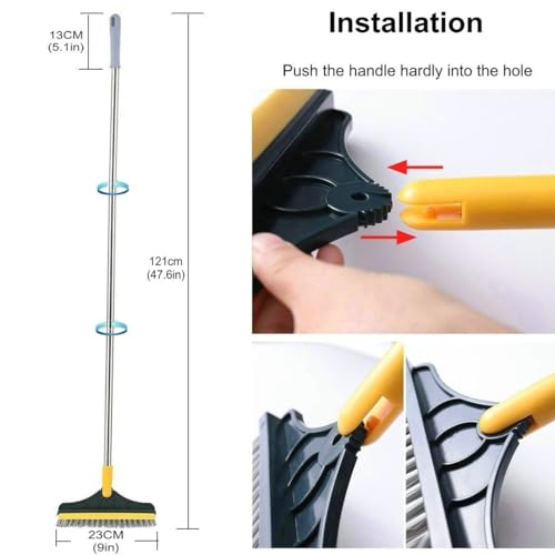2 in 1 Cleaning Scrub Brush Grout Brush Scrapee 3 Poles 47.6'' Floor Scrub Brush with Long Handle V-Shape Stiff Bristle Brush Scrubber with Squeegee 120°Rotate Shower Scruber for Bathroom Glass - color: 3poles Green