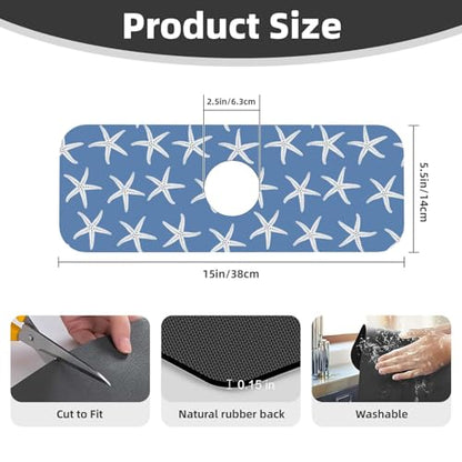 Blue Starfish Abstract Coastal Beach Nautical Ocean Kitchen Sink Splash Guard Faucet Mat Super Absorbent Fast Drying Mat Sink Gadgets-Fast Drying Pad Sink Mat For Kitchen Bathroom (15" X 5.5" ) - color: Starfish