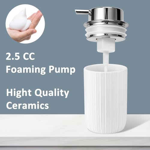 Soap Foaming Dispenser Ceramic with Easy-to-Press Pump Hand Foam Dispenser for Shampoo Bathroom Countertop 13.5 oz - color: Foam-stripes Silverwhite