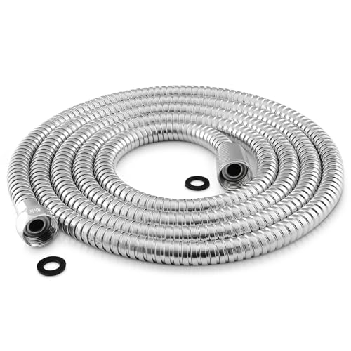 90 Inch Extra Long Stainless Steel Shower Hose - Flexible & Wear-Resistant with Chrome shower head with hose Plated Nut & Insert - color: Chrome, size: 90 Inches