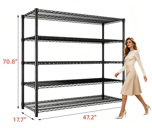 Garvee 5-Tier Wire Shelving 3200LBS Heavy Duty Storage Shelves Garage Rack | - size: 47.2"W x 70.9"H x 17.7"D