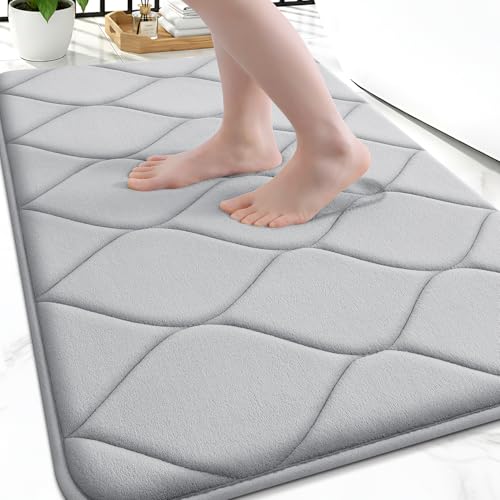 Smiry Memory Foam Bath Mat 36''x24'', Ultra Soft Non-Slip Bathroom Rug, Plush Water Absorbent Quick Dry and Machine Washable Floor Mat for Shower, Tub & Home Decor, Light Grey - color: Light Grey, size: 36''x24''