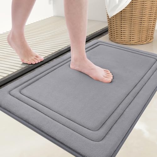 Grandaily Memory Foam Bath Mat Rug 24x16, Ultra Soft, Non-Slip and Absorbent Bathroom Rugs, Machine Wash Dry, Comfortable Bath Carpet for Bathroom Floor, Tub and Shower, Medium Grey - color: Medium Grey, size: 24" x 16"