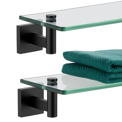 KOKOSIRI Bathroom Shelves Glass Floating Shelf 12-Inch for Bedroom Living Room Kitchen Hanging Rack Rustproof Wall Mounted Black 2 Pack B1105BK-L12-P2 - color: Matte Black, size: 12-Inch(2 Pack)