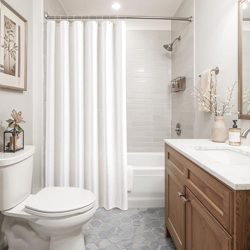 Linen Shower Curtain with 12 Hooks Modern Heavy Duty Washable Fabric Curtain Set Waterproof Thick Cloth Shower Curtains for Bathroom Bathtub Washable, 72x96,Linen White - color: Linen White, size: 72"W x 96"L (Pack of 1)