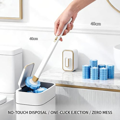 Disposable Toilet Brush with 48 Refills Holder Wall Mount Scrub kit | Built-in cleaner, Ergonomic wand, Long handle, No wash,Click-discard, 2x Adhesive Sheet - color: 1 Wand+48 Refills
