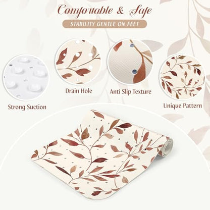 SHUCHING Brown Bath Mat for Tub Non Slip-40x16 Inch, Leaves | Bathtub Mat for Elderly Mold Free, Long Shower Mat for Inside Shower with Suction Cup, Machine Washable - color: Yellow Leaves