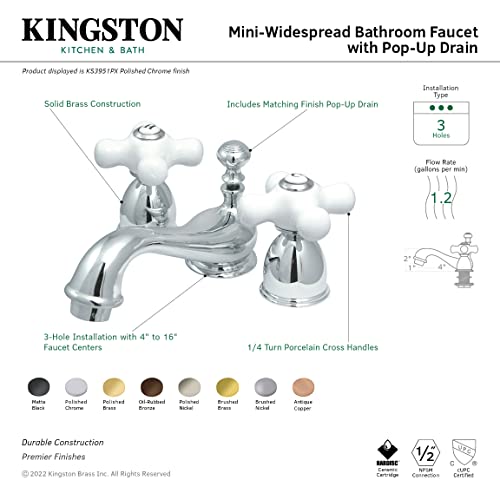 Kingston Brass KS3955PX Restoration Mini Widespread Lavatory Faucet with Porcelain Cross Handle, Oil Rubbed Bronze, 4-Inch Adjustable Center - color: Oil Rubbed Bronze