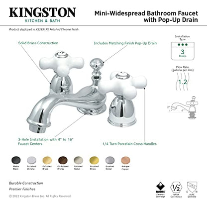 Kingston Brass KS3955PX Restoration Mini Widespread Lavatory Faucet with Porcelain Cross Handle, Oil Rubbed Bronze, 4-Inch Adjustable Center - color: Oil Rubbed Bronze